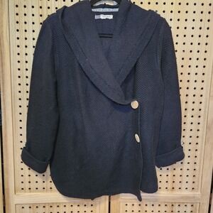 Roxy Black Hooded Cardigan Sweater Double-breasted Design Large Buttons Small